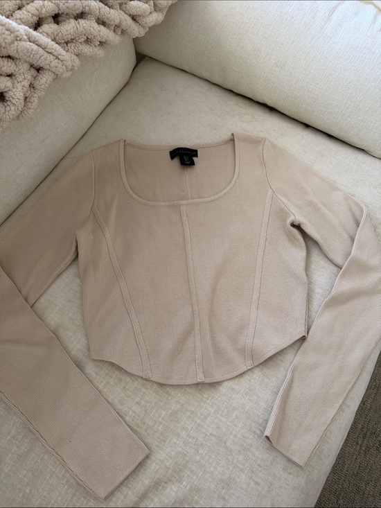 House of Harlow 1960 Tops - House of Harlow 1960 Beige Long Sleeve Scoop Neck Top